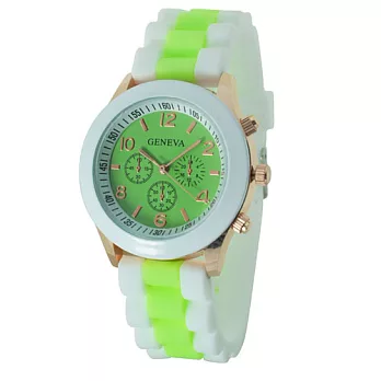 《GENEVA》繽紛雙色馬卡龍 爆款輕甜時尚果凍腕錶(螢光綠)