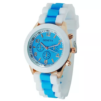 《GENEVA》繽紛雙色馬卡龍 爆款輕甜時尚果凍腕錶(淺藍)