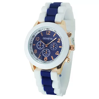 《GENEVA》繽紛雙色馬卡龍 爆款輕甜時尚果凍腕錶(深藍色)