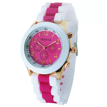《GENEVA》繽紛雙色馬卡龍 爆款輕甜時尚果凍腕錶(桃紅色)