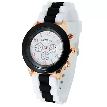 《GENEVA》繽紛雙色馬卡龍 爆款輕甜時尚果凍腕錶(黑框白面)