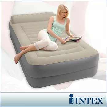 【INTEX】豪華雙層有頭枕單人加大充氣床-寬99cm (附電動幫浦)
