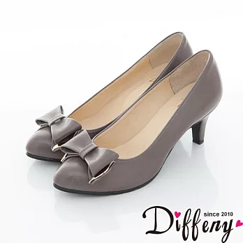 Diffeny 粉領甜心 素面優雅蝴蝶結高跟鞋-灰 225