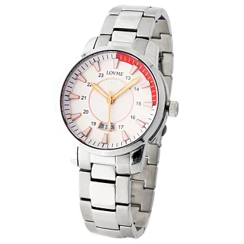 《LOVME》蕭敬騰代言- S053SM時尚都會 競速追風 時速表造型鐵帶腕錶(白紅)