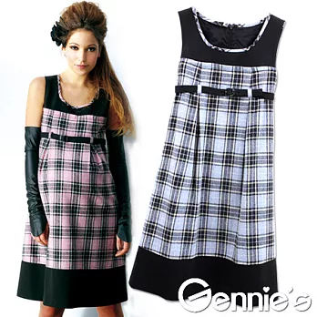 【Gennie’s奇妮】羊毛經典格子藍秋冬孕婦背心洋裝(C2W02)M藍