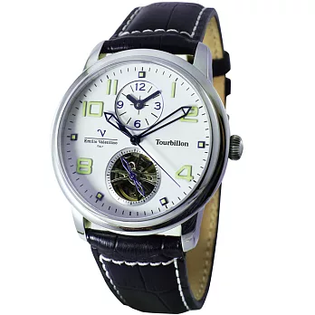 【Emilio Valentino范倫鐵諾】V70801S鏤空陀飛輪機械錶-銀(銀色)