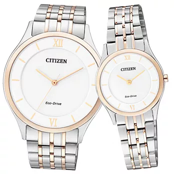 CITIZEN漫步時光都會薄型對錶(銀玫瑰金)