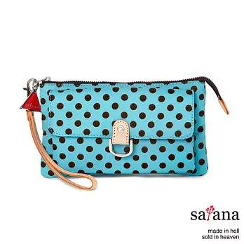 satana - 都會摩登 多夾層拉鍊長夾 -薄荷藍圓點
