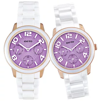 GOTO 躍色潮流時尚陶瓷對錶-紫面白
