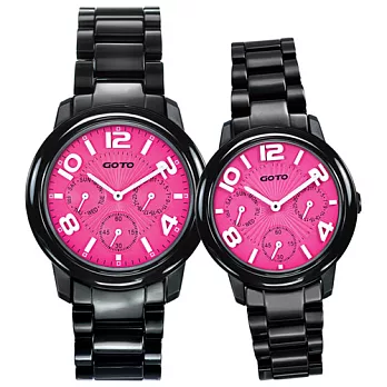 GOTO 躍色潮流時尚陶瓷對錶-桃面黑