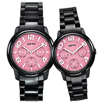 GOTO 躍色潮流時尚陶瓷對錶-粉面黑