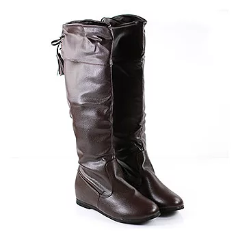 ◤Green Phoenix◥纖腿感後綁帶蝴蝶結長筒靴37咖啡色