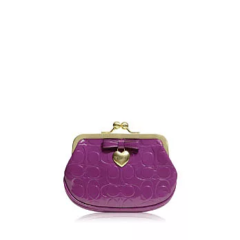 《COACH》 紫色_c LOGO 壓印亮面材質皮飾邊珠扣零錢包