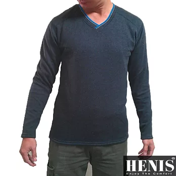 【HENIS】時尚型男長絨棉質V領保暖衫~2件組L黑色