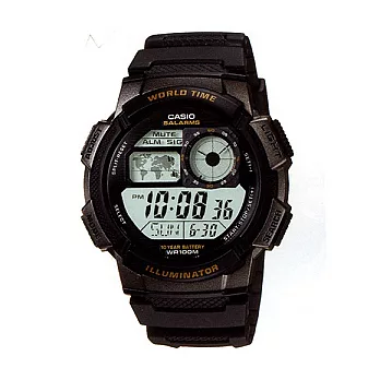 CASIO 世界景觀電子數位運動腕錶-黑框-AE-1000W-1A