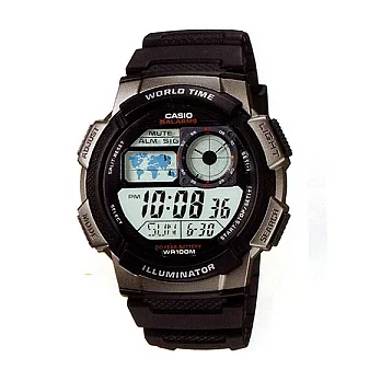 CASIO 世界景觀電子數位運動腕錶-銀框-AE-1000W-1B