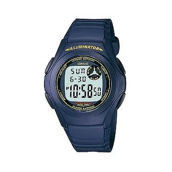 CASIO 生活小幫手數位電子運動腕錶-藍+黃邊-F-200W-2B