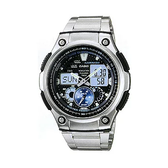 CASIO 超感觀城市雙顯數位運動腕錶-銀-AQ-190WD-1A