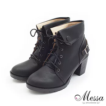 【Messa米莎】(MIT)率性百搭造型環釦反摺短靴35黑色