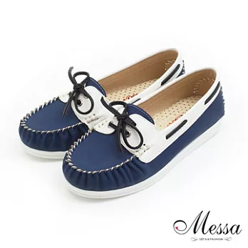 【Messa米莎】(MIT)樂活時尚縫線拼色厚底帆船鞋36藍色