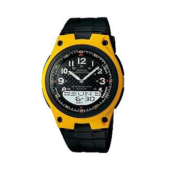CASIO 數位新世代雙顯規劃時尚運動腕錶-黃框-AW-80-9B