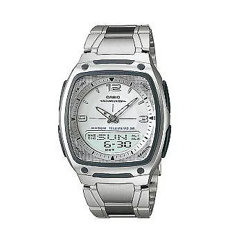 CASIO 層層關卡突破雙顯運動時尚腕錶-銀-AW-81D-7A