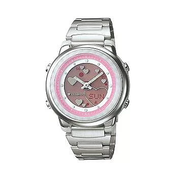 CASIO 甜心時尚數位雙顯運動腕錶-粉紅-LAW-25D-4A