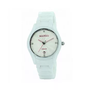 MANGO 耀眼21新世紀晶鑽陶瓷優質腕錶-白色-MA6490M-80