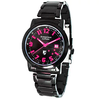 【Arseprince】AP-3322IP魅力星光不鏽鋼腕錶/中性錶(黑面桃字)