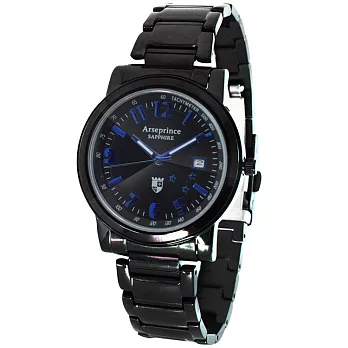 【Arseprince】AP-3322IP魅力星光不鏽鋼腕錶/中性錶（黑面藍字）