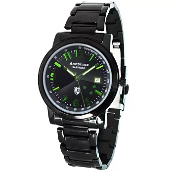 【Arseprince】AP-3322IP魅力星光不鏽鋼腕錶/中性錶（黑面綠字）