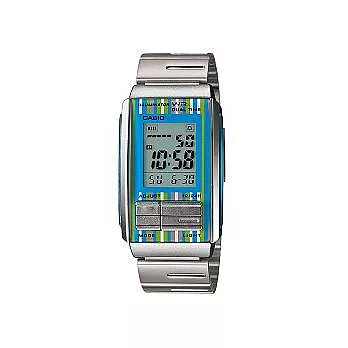 CASIO 繽紛鮮亮紋路時尚運動液晶腕錶-藍-LA-201W-2C