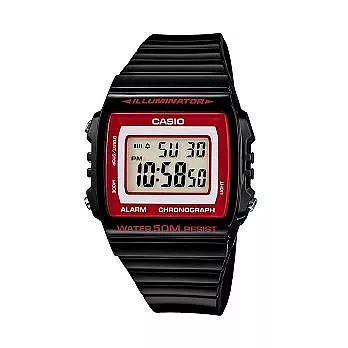 CASIO 超強大卡司簡易運動液晶腕錶-黑+紅-W-215H-1A2