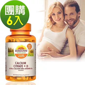 Sundown日落恩賜 純化檸檬酸鈣+天然維生素D3(100錠x6瓶)組