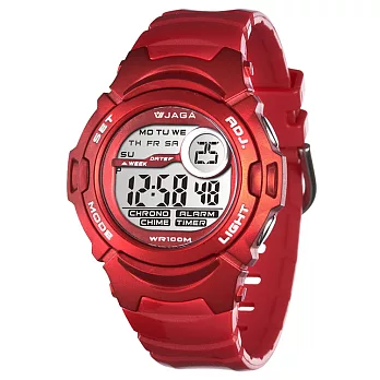 JAGA捷卡M876B多功能防水運動電子錶(紅色)