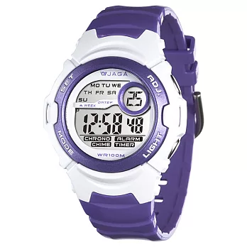 JAGA捷卡M876B多功能防水運動電子錶（白紫）