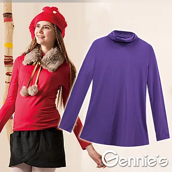 【Gennie’s奇妮】百搭立領彈性素色孕婦上衣(G3Z04)M紫