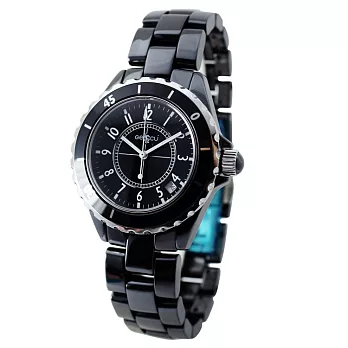 GECCU 義式風格 8801簡約時尚 高精密陶瓷數字腕錶(黑色)