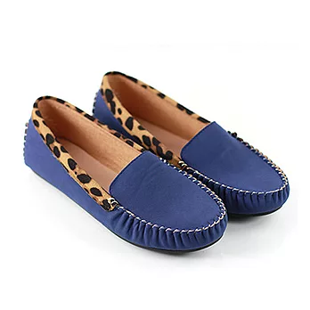 ◤Green Phoenix◥經典舒適仿麂皮絨豹紋莫卡辛鞋25藍色