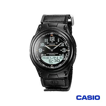 【CASIO卡西歐】都會時尚雙顯帆布帶腕錶 AW-80V-1B / AW-80V-3B黑