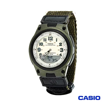 【CASIO卡西歐】都會時尚雙顯帆布帶腕錶 AW-80V-1B / AW-80V-3B墨綠