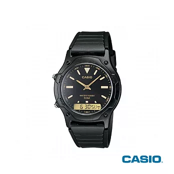 【CASIO卡西歐】黑金高階版簡單雙顯錶 AW-49HE-1A