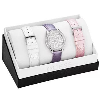 GUESS 奢華蝶舞時尚晶鑽套錶組(銀)