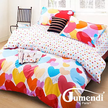 【Jumendi-繽紛心語】台灣製四件式特級純棉床包被套組-雙人