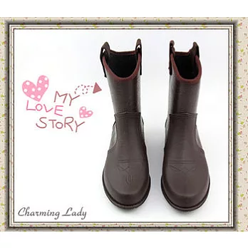日本製‧優雅浮雕個性造型雨靴(深可可色)XL深可可色