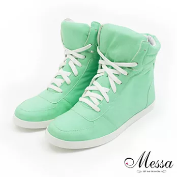【Messa米莎】(MIT)純色個性綁帶內增高休閒鞋35綠色