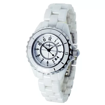 GECCU 義式風格 8801簡約時尚 高精密陶瓷數字腕錶(白色)