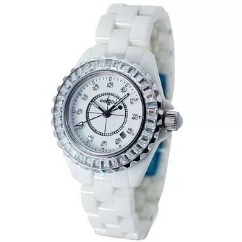 GECCU 義式風格 8803魅力梯鑽 高精密陶瓷晶鑽腕錶(白)
