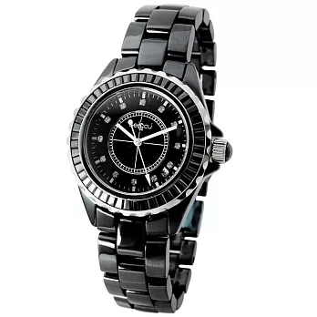 GECCU 義式風格 8803魅力梯鑽 高精密陶瓷晶鑽腕錶(黑色)