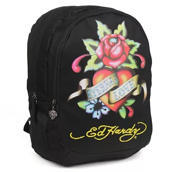 ED Hardy-復刻永恆真愛薔薇2層中背包-黑色